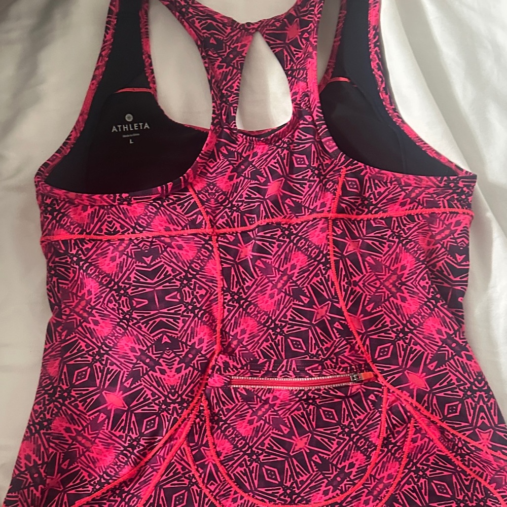 Athleta Women's Pink and Black Geometric Tank with built in bra